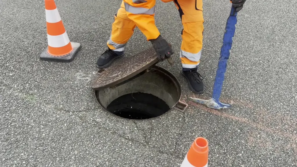 Technicien VRDtech ouvrant un regard pour localiser un bouchon